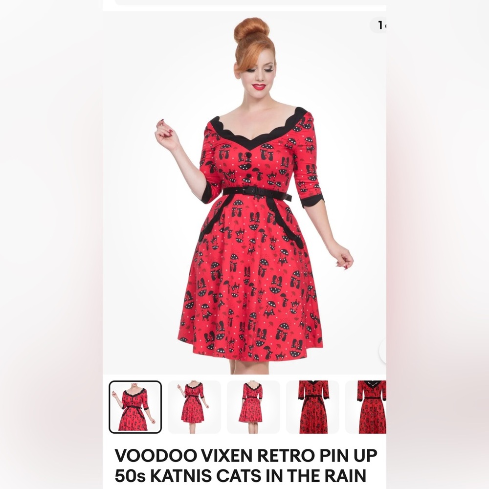 Voodoo Vixen Retro Pinup 50s Katnis cats in the Rain size Small with Pockets